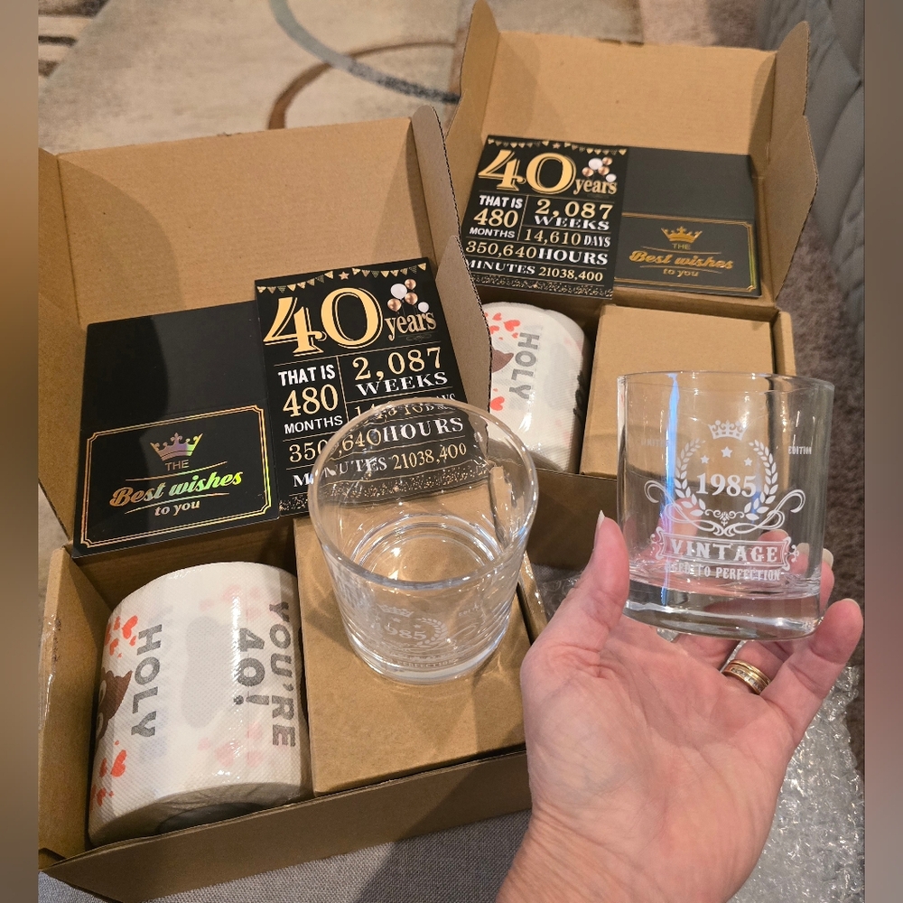 40th Bday Holy $hit Vintage 1985 Whiskey Glass Set, 2 Available, Price Is For 1